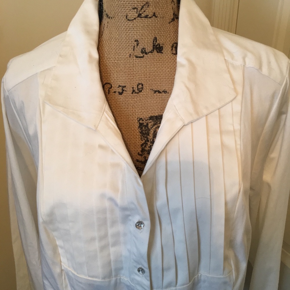 Lane Bryant White Tuxedo Shirt Blouse.